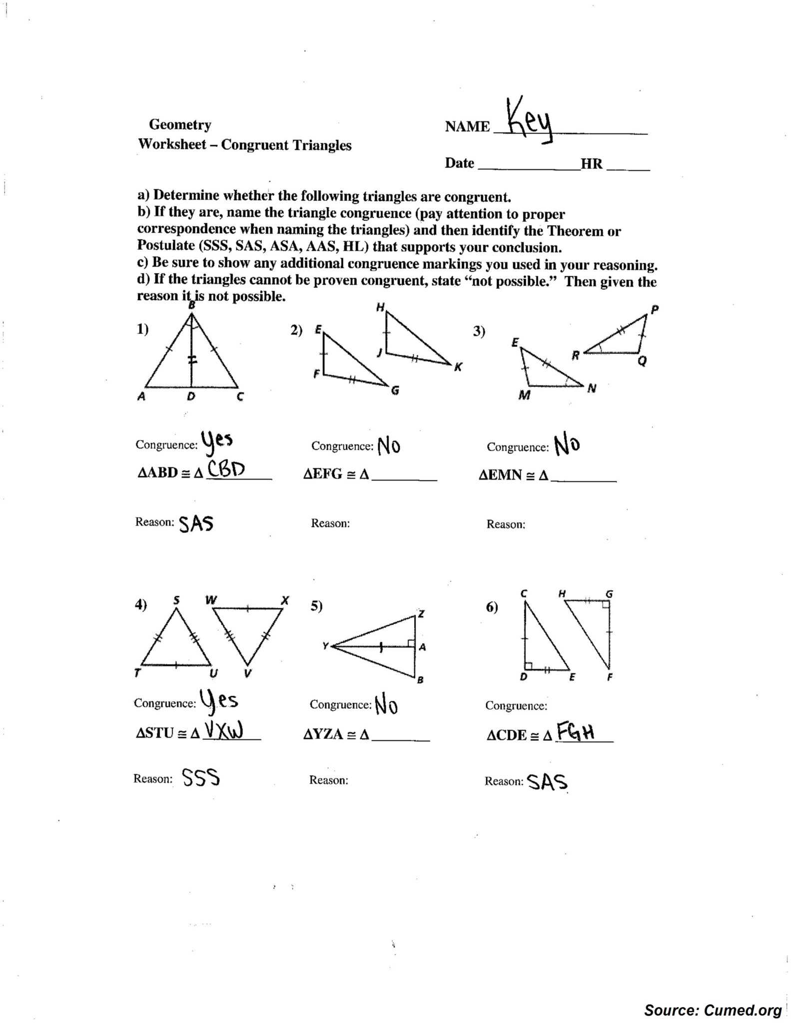 Congruent Triangles Worksheet Answer Key 5713